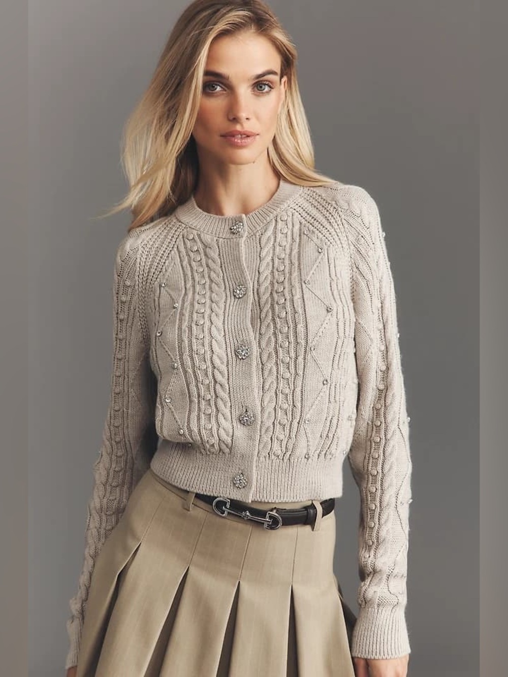 NWT Anthropologie Maeve Gem Embellished Crystal Cable Knit Cardigan